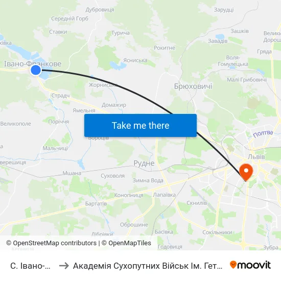 С. Івано-Франкове to Академія Сухопутних Військ Ім. Гетьмана Петра Сагайдачного map