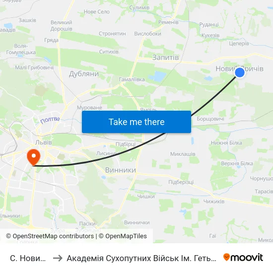 С. Новий Яричів to Академія Сухопутних Військ Ім. Гетьмана Петра Сагайдачного map