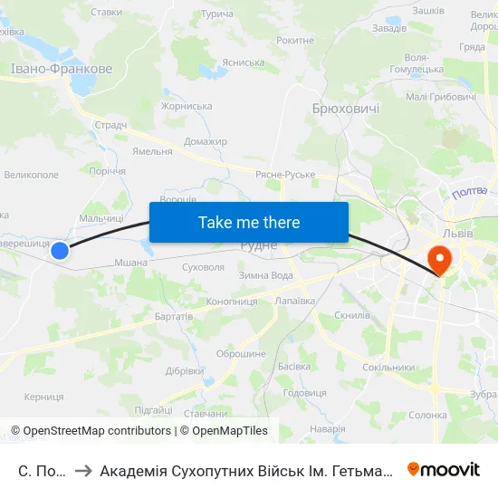 С. Повітно to Академія Сухопутних Військ Ім. Гетьмана Петра Сагайдачного map