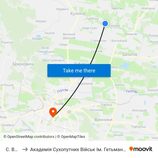 С. Виднів to Академія Сухопутних Військ Ім. Гетьмана Петра Сагайдачного map