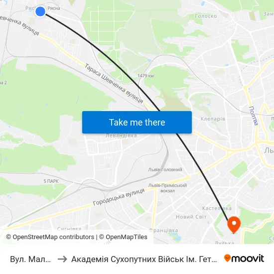 Вул. Малковицька to Академія Сухопутних Військ Ім. Гетьмана Петра Сагайдачного map