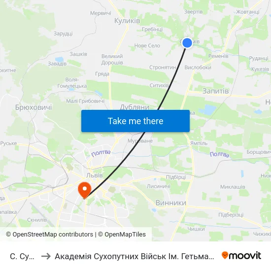 С. Сулимів to Академія Сухопутних Військ Ім. Гетьмана Петра Сагайдачного map
