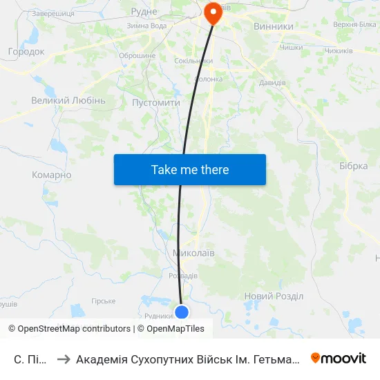 С. Пісочна to Академія Сухопутних Військ Ім. Гетьмана Петра Сагайдачного map