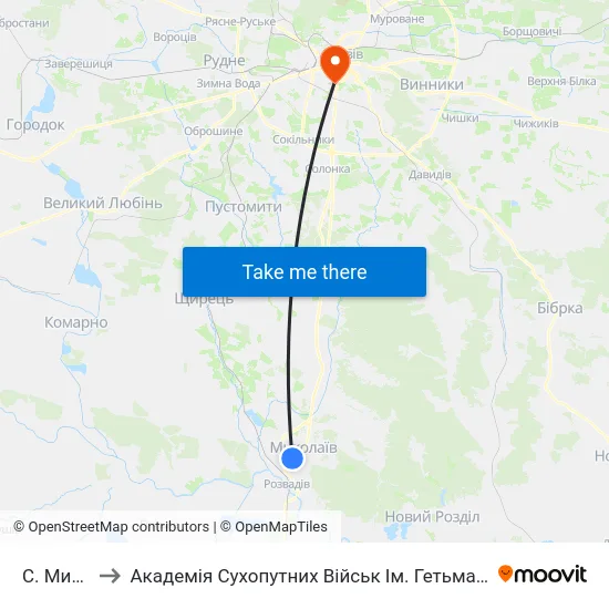 С. Миколаїв to Академія Сухопутних Військ Ім. Гетьмана Петра Сагайдачного map