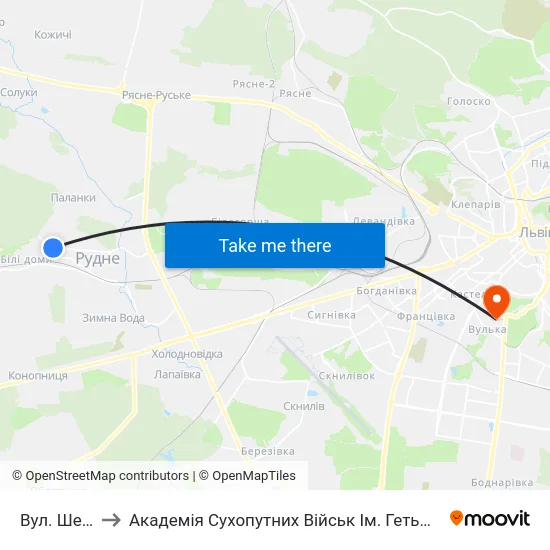 Вул. Шевченка to Академія Сухопутних Військ Ім. Гетьмана Петра Сагайдачного map