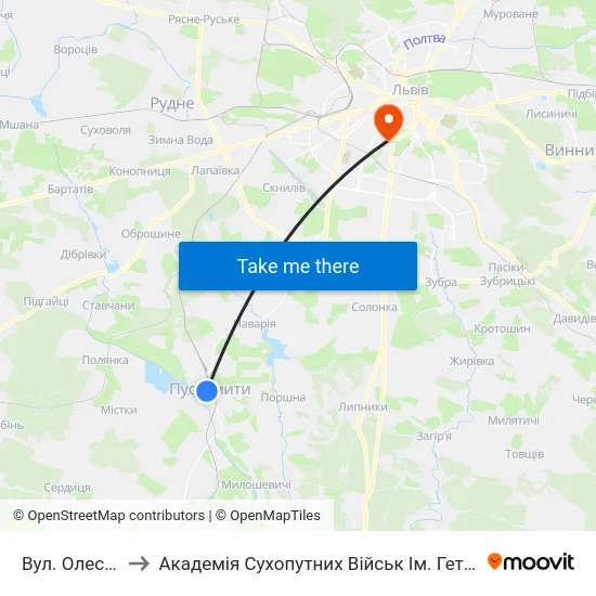 Вул. Олеся Гончара to Академія Сухопутних Військ Ім. Гетьмана Петра Сагайдачного map