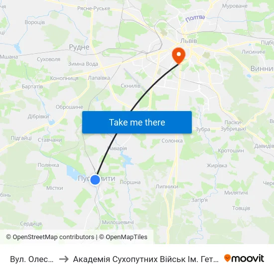 Вул. Олеся Гончара to Академія Сухопутних Військ Ім. Гетьмана Петра Сагайдачного map
