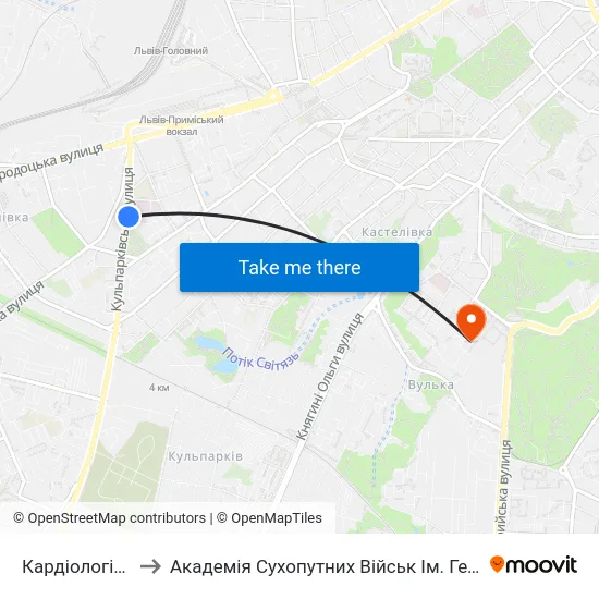 Кардіологічний Центр to Академія Сухопутних Військ Ім. Гетьмана Петра Сагайдачного map