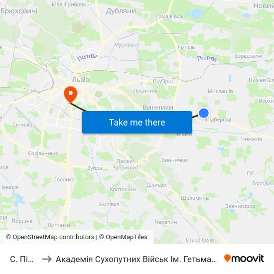 С. Підгірне to Академія Сухопутних Військ Ім. Гетьмана Петра Сагайдачного map