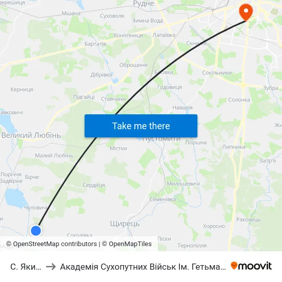 С. Якимчиці to Академія Сухопутних Військ Ім. Гетьмана Петра Сагайдачного map