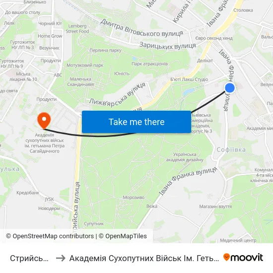 Стрийський Парк to Академія Сухопутних Військ Ім. Гетьмана Петра Сагайдачного map