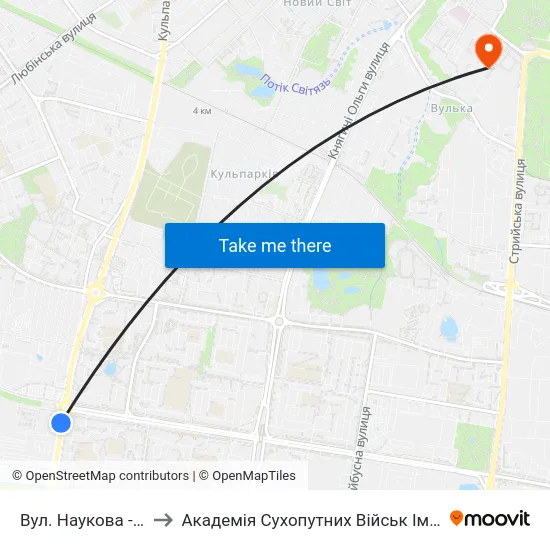 Вул. Наукова - Кульпарківська to Академія Сухопутних Військ Ім. Гетьмана Петра Сагайдачного map