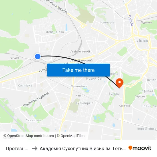 Протезний Завод to Академія Сухопутних Військ Ім. Гетьмана Петра Сагайдачного map