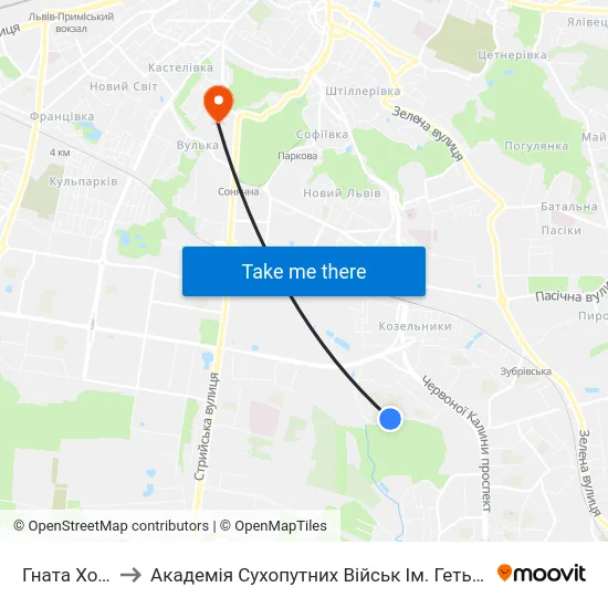 Гната Хоткевича to Академія Сухопутних Військ Ім. Гетьмана Петра Сагайдачного map