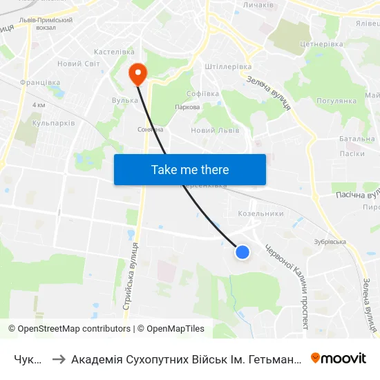 Чукаріна to Академія Сухопутних Військ Ім. Гетьмана Петра Сагайдачного map