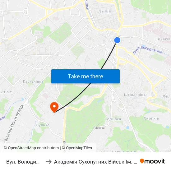 Вул. Володимира Шухевича to Академія Сухопутних Військ Ім. Гетьмана Петра Сагайдачного map