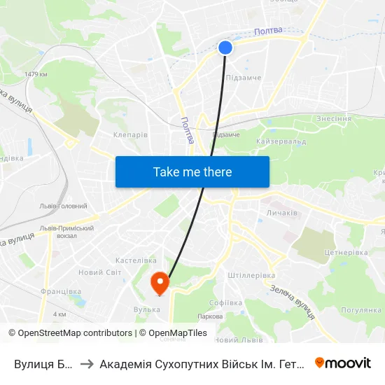 Вулиця Бетховена to Академія Сухопутних Військ Ім. Гетьмана Петра Сагайдачного map