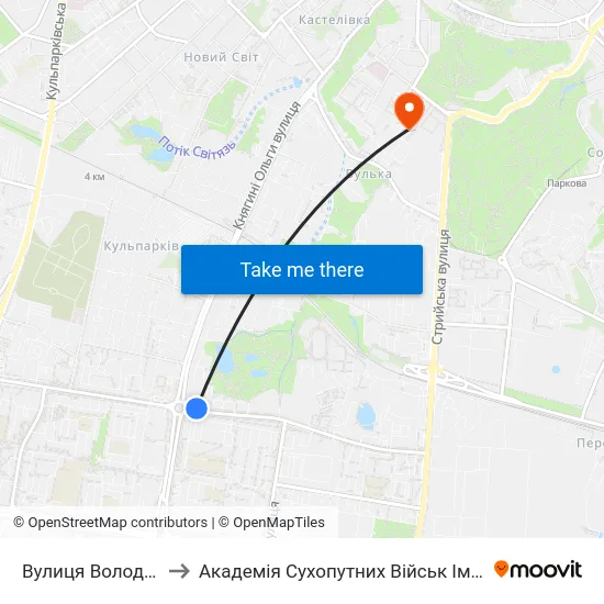 Вулиця Володимира Великого to Академія Сухопутних Військ Ім. Гетьмана Петра Сагайдачного map