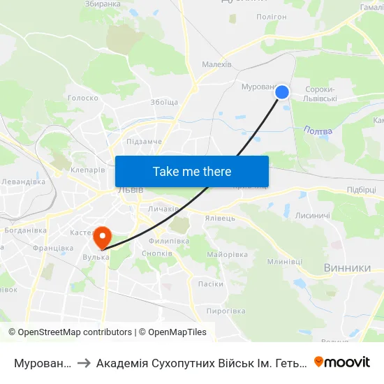 Муроване, Озеро to Академія Сухопутних Військ Ім. Гетьмана Петра Сагайдачного map