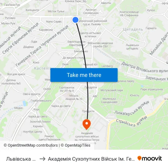 Львівська Політехніка to Академія Сухопутних Військ Ім. Гетьмана Петра Сагайдачного map