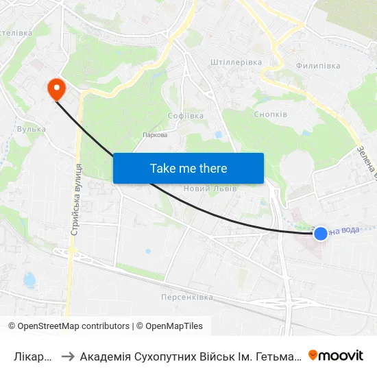 Лікарня №8 to Академія Сухопутних Військ Ім. Гетьмана Петра Сагайдачного map