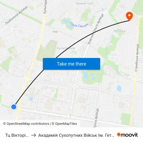 Тц Вікторія Гарденс to Академія Сухопутних Військ Ім. Гетьмана Петра Сагайдачного map