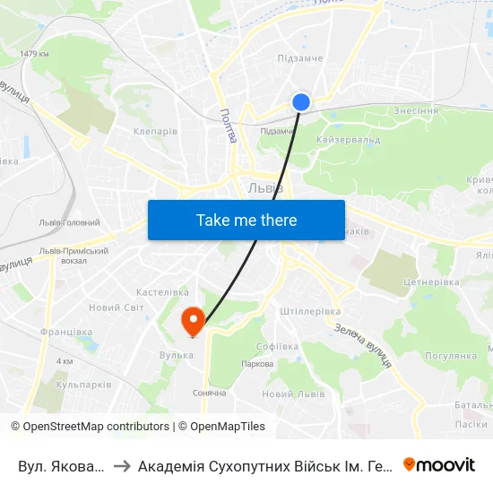 Вул. Якова Остряниці to Академія Сухопутних Військ Ім. Гетьмана Петра Сагайдачного map