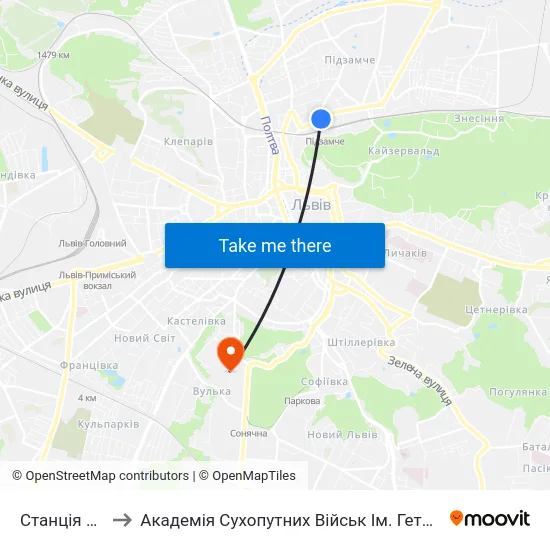 Станція Підзамче to Академія Сухопутних Військ Ім. Гетьмана Петра Сагайдачного map