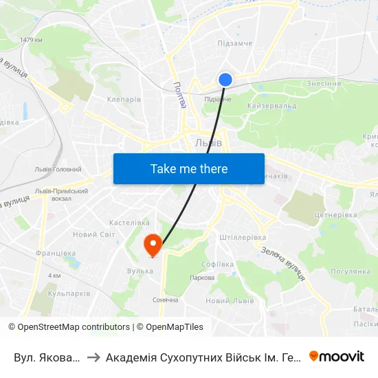 Вул. Якова Остряниці to Академія Сухопутних Військ Ім. Гетьмана Петра Сагайдачного map