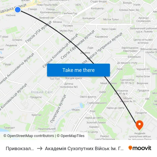 Привокзальний Ринок to Академія Сухопутних Військ Ім. Гетьмана Петра Сагайдачного map