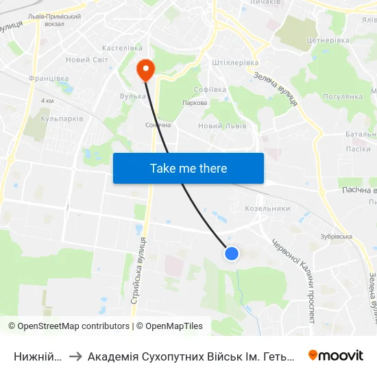 Нижній Шувар to Академія Сухопутних Військ Ім. Гетьмана Петра Сагайдачного map