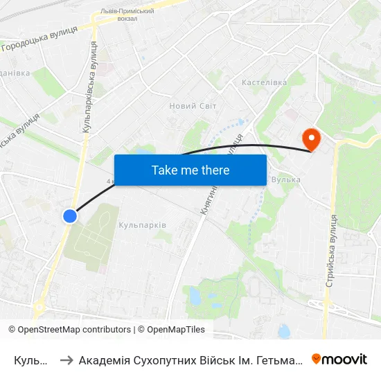 Кульпарків to Академія Сухопутних Військ Ім. Гетьмана Петра Сагайдачного map