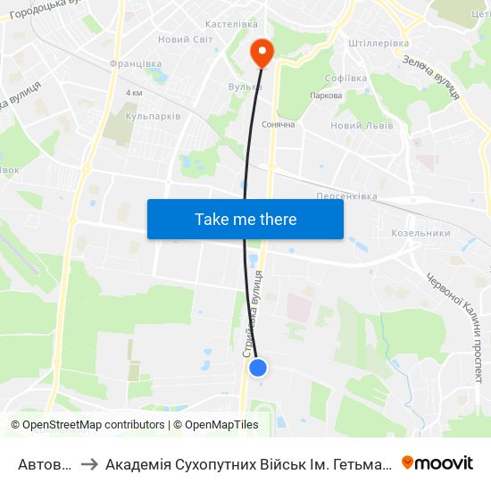 Автовокзал to Академія Сухопутних Військ Ім. Гетьмана Петра Сагайдачного map