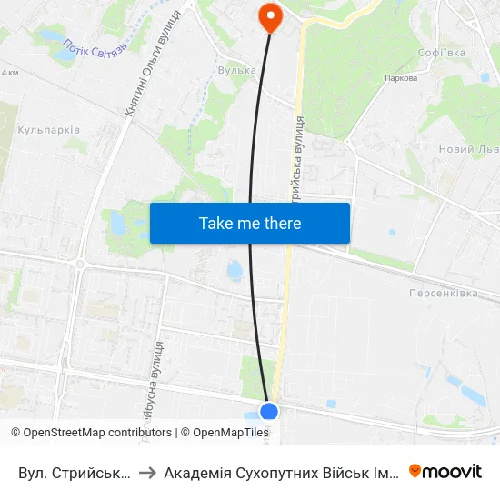 Вул. Стрийська - Вул. Наукова to Академія Сухопутних Військ Ім. Гетьмана Петра Сагайдачного map