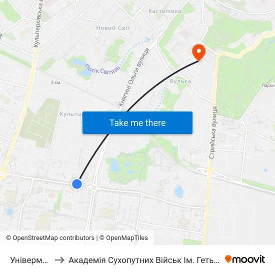 Універмаг Океан to Академія Сухопутних Військ Ім. Гетьмана Петра Сагайдачного map