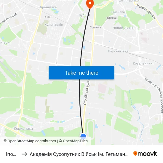 Іподром to Академія Сухопутних Військ Ім. Гетьмана Петра Сагайдачного map
