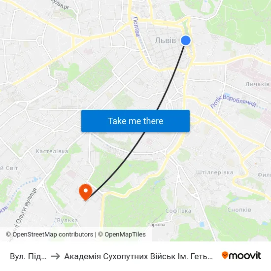 Вул. Підвальна to Академія Сухопутних Військ Ім. Гетьмана Петра Сагайдачного map