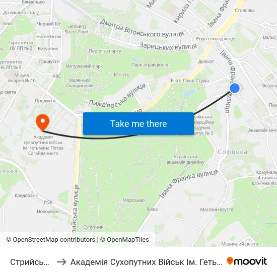 Стрийський Парк to Академія Сухопутних Військ Ім. Гетьмана Петра Сагайдачного map