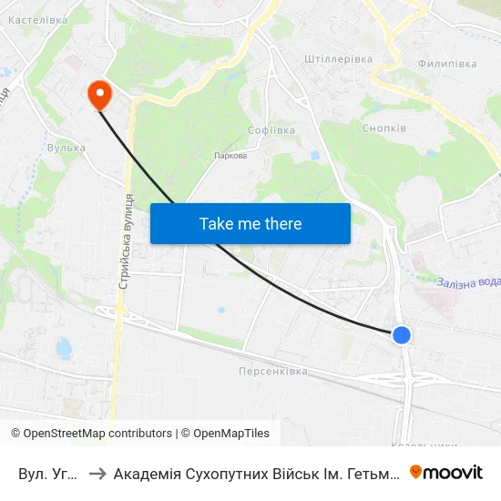 Вул. Угорська to Академія Сухопутних Військ Ім. Гетьмана Петра Сагайдачного map
