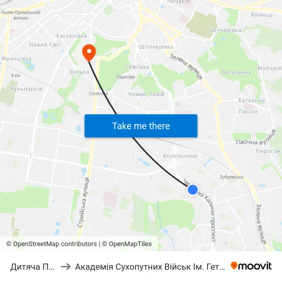 Дитяча Поліклініка to Академія Сухопутних Військ Ім. Гетьмана Петра Сагайдачного map