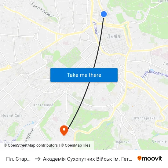 Пл. Старий Ринок to Академія Сухопутних Військ Ім. Гетьмана Петра Сагайдачного map