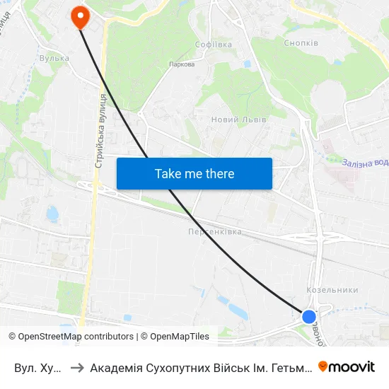 Вул. Хуторівка to Академія Сухопутних Військ Ім. Гетьмана Петра Сагайдачного map