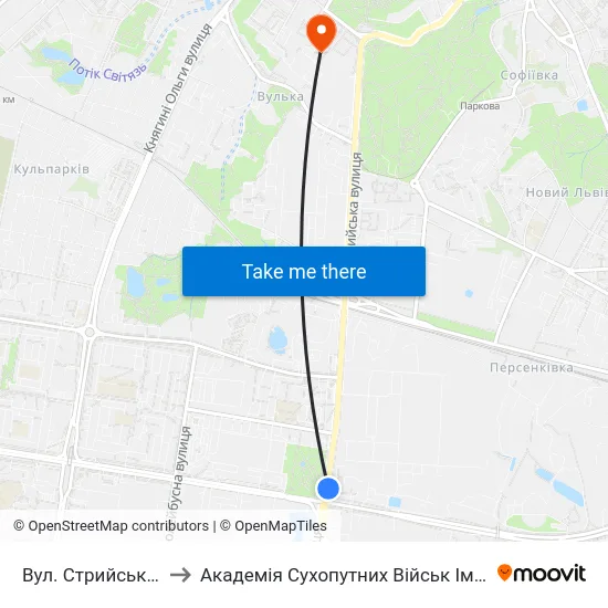 Вул. Стрийська / Вул. Наукова to Академія Сухопутних Військ Ім. Гетьмана Петра Сагайдачного map