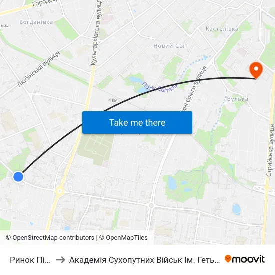 Ринок Південний to Академія Сухопутних Військ Ім. Гетьмана Петра Сагайдачного map