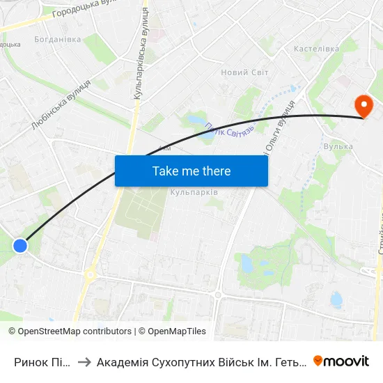 Ринок Південний to Академія Сухопутних Військ Ім. Гетьмана Петра Сагайдачного map