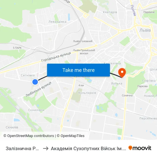 Залізнична Райадміністрація to Академія Сухопутних Військ Ім. Гетьмана Петра Сагайдачного map