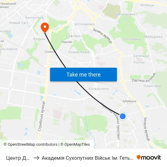 Центр Довженка to Академія Сухопутних Військ Ім. Гетьмана Петра Сагайдачного map