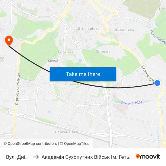 Вул. Дністерська to Академія Сухопутних Військ Ім. Гетьмана Петра Сагайдачного map