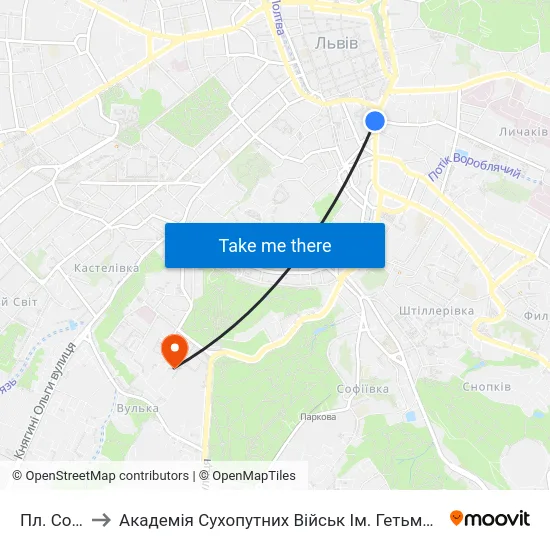 Пл. Соборна to Академія Сухопутних Військ Ім. Гетьмана Петра Сагайдачного map