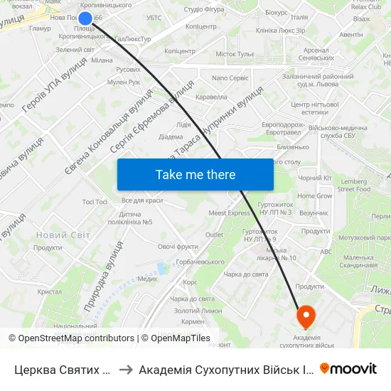 Церква Святих Ольги Та Єлизавети to Академія Сухопутних Військ Ім. Гетьмана Петра Сагайдачного map